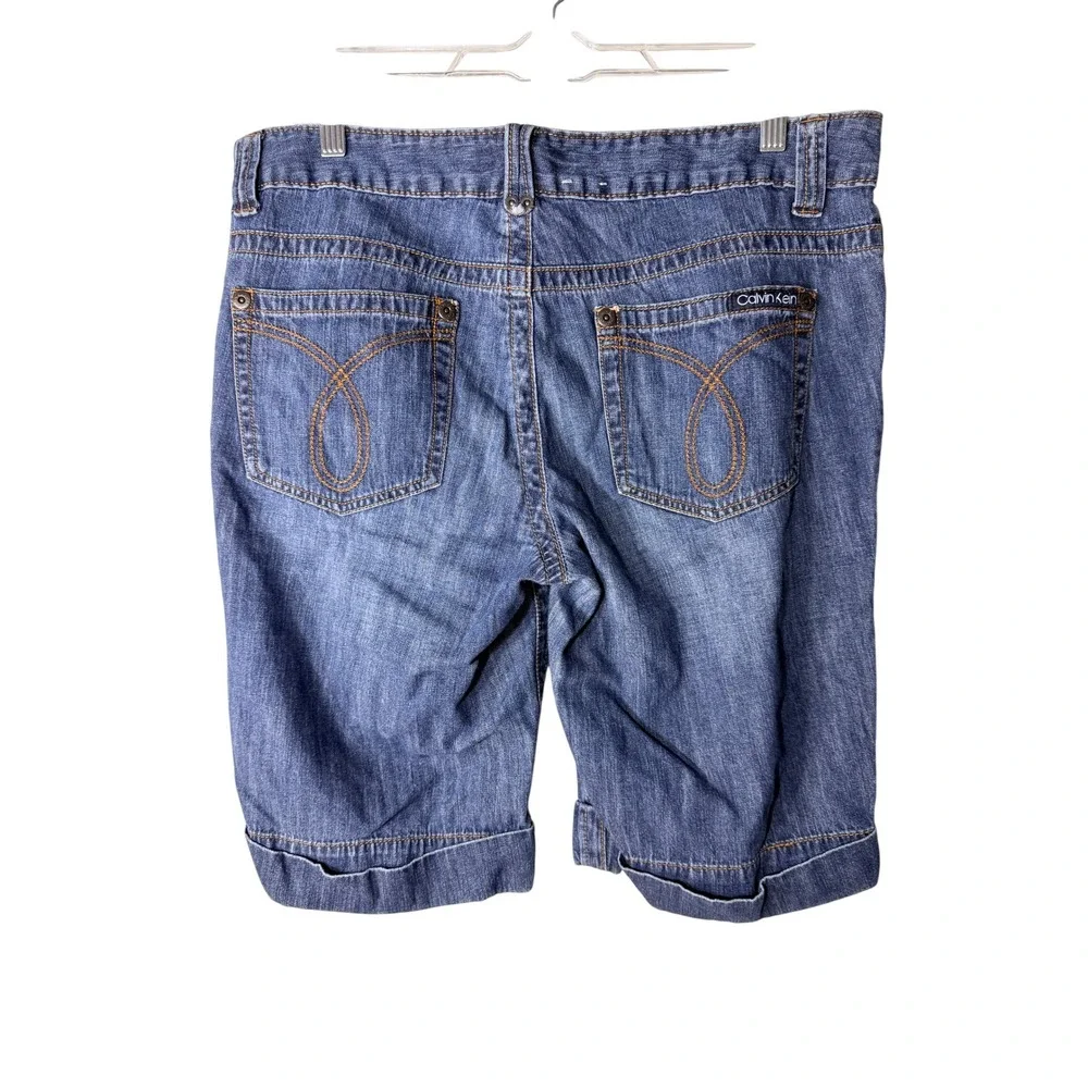 Calvin‎ Klein Jeans Bermuda Shorts Womens Blue Size 12 Cuffed Denim Medium Wash
